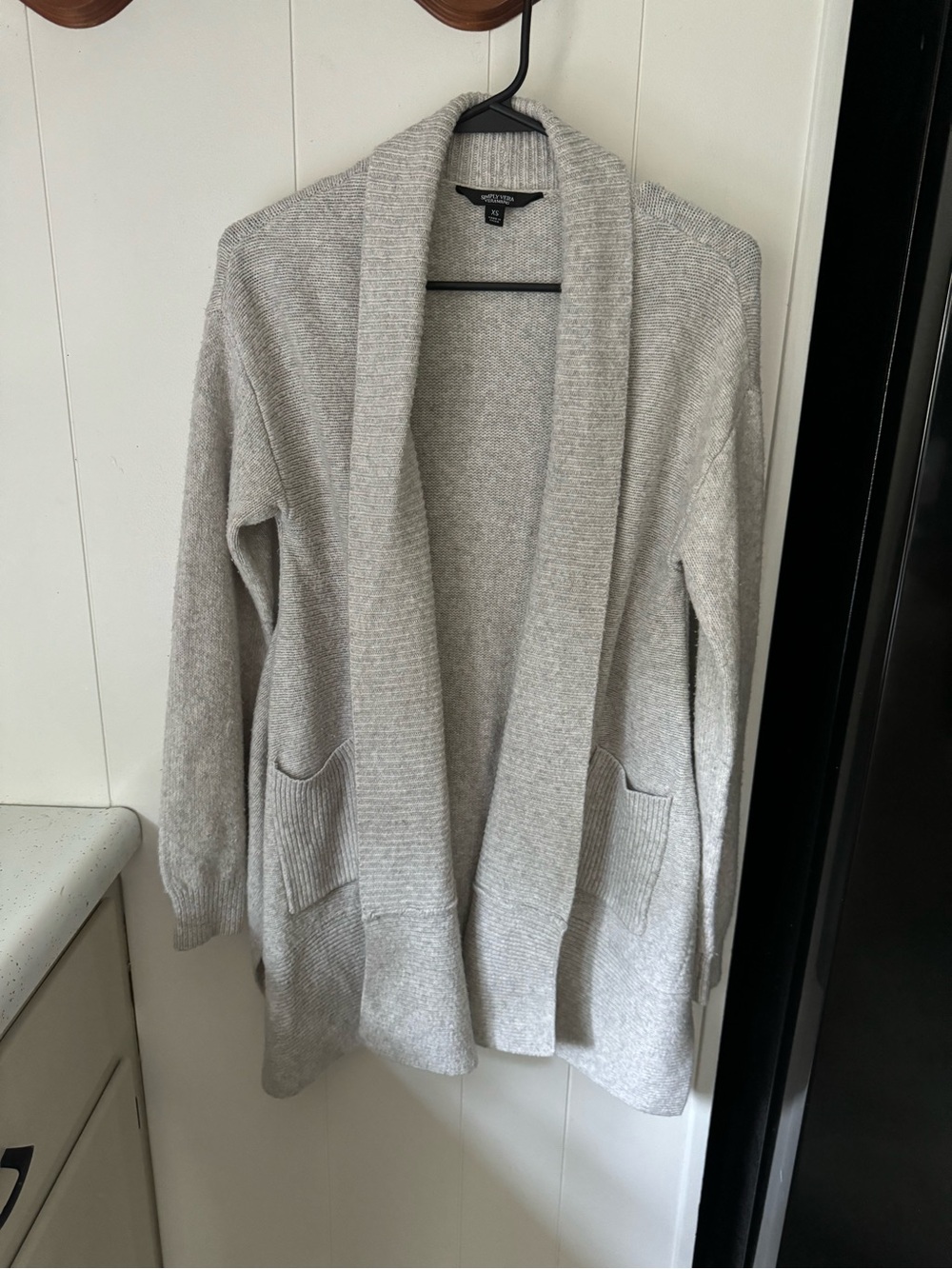 Simply Vera Vera Wang Light Gray Open-Front Shawl Collar Cardigan